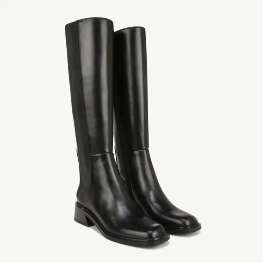Franco Sarto Giselle Black Leather Knee High Square Toe Block Heel Boots 6.5M